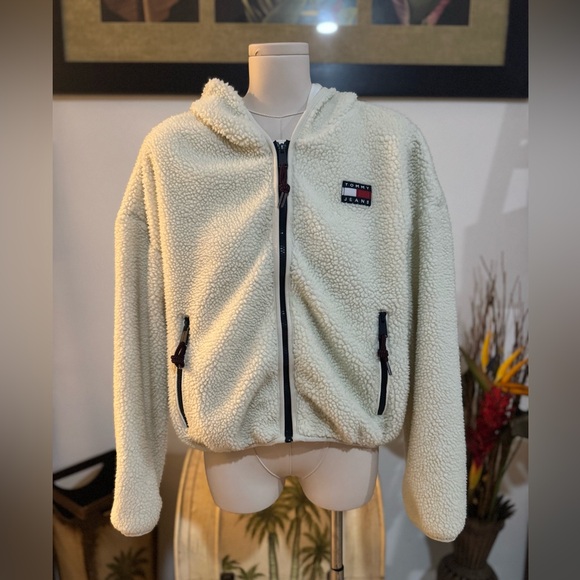 Tommy Jeans Jackets & Blazers - Tommy Jeans Hooded Sherpa Jacket Women's Snow-White S/P Small Full zip